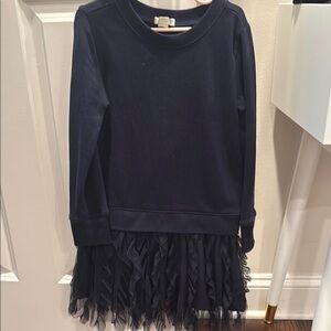 Navy Blue sweatshirt girls dress with Ruffle Hem